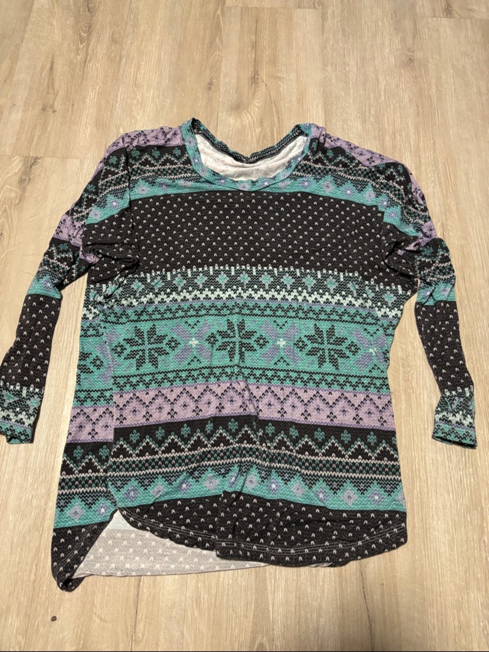 Tiny Tim’s‎ Long Sleeve Patterned Knit Tee in Teal and Lavender